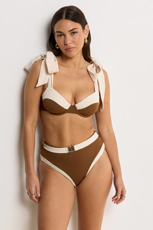 high waist bikinibroekje Solange bruin/ecru