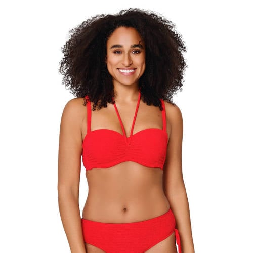 LingaDore voorgevormde bandeau bikinitop met textuur rood afbeelding
