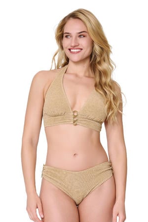 voorgevormde halter bikini set met textuur goud