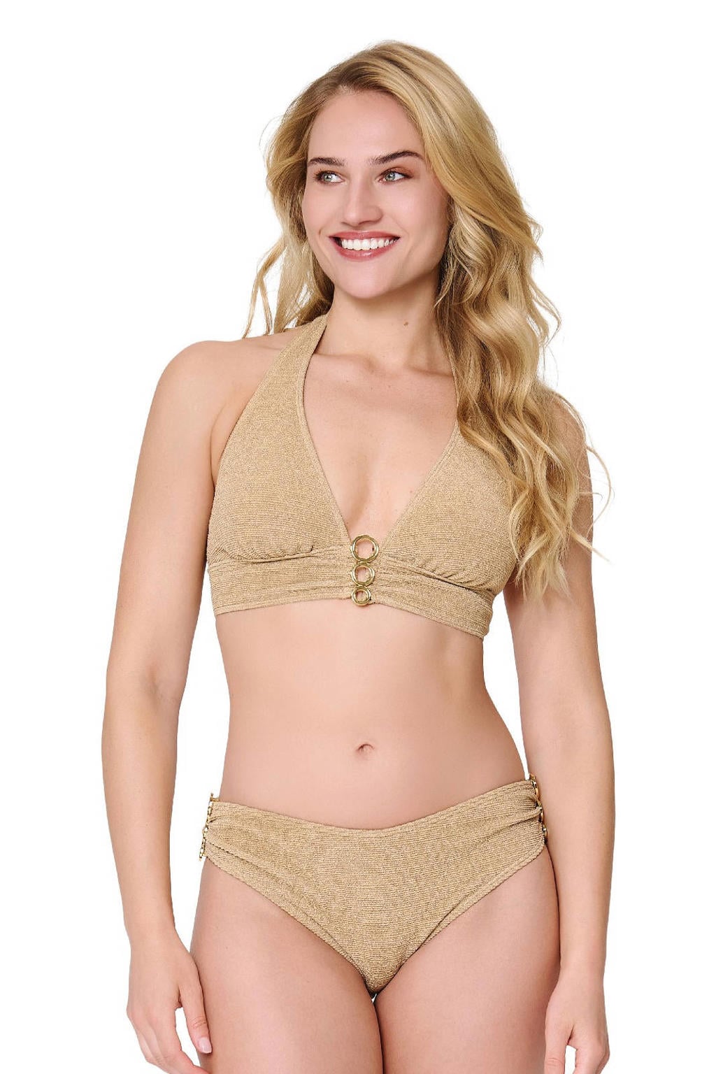 LingaDore voorgevormde halter bikini set met textuur goud