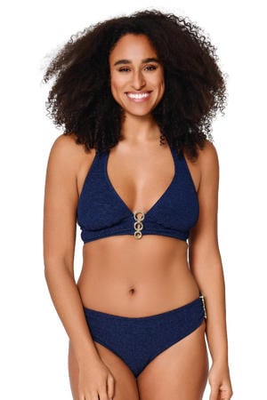 voorgevormde halter bikini set met textuur donkerblauw