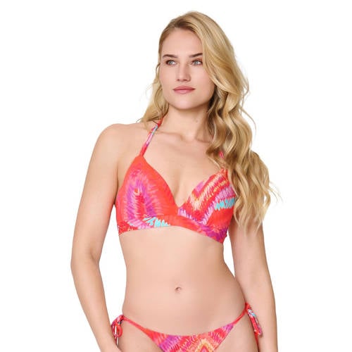LingaDore voorgevormde triangel bikinitop koraalrood/turquoise afbeelding