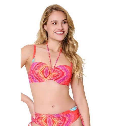 LingaDore voorgevormde strapless bandeau bikinitop koraalrood/turquoise afbeelding
