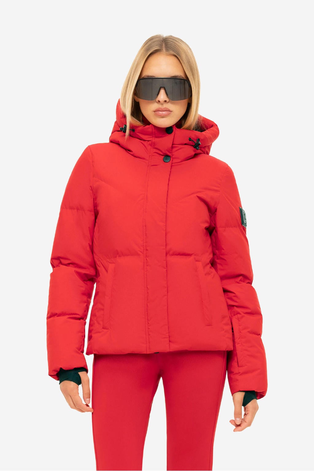 Rode dames NIKKIE ski-jas Nash van polyester met effen, capuchon en 2-way rits
