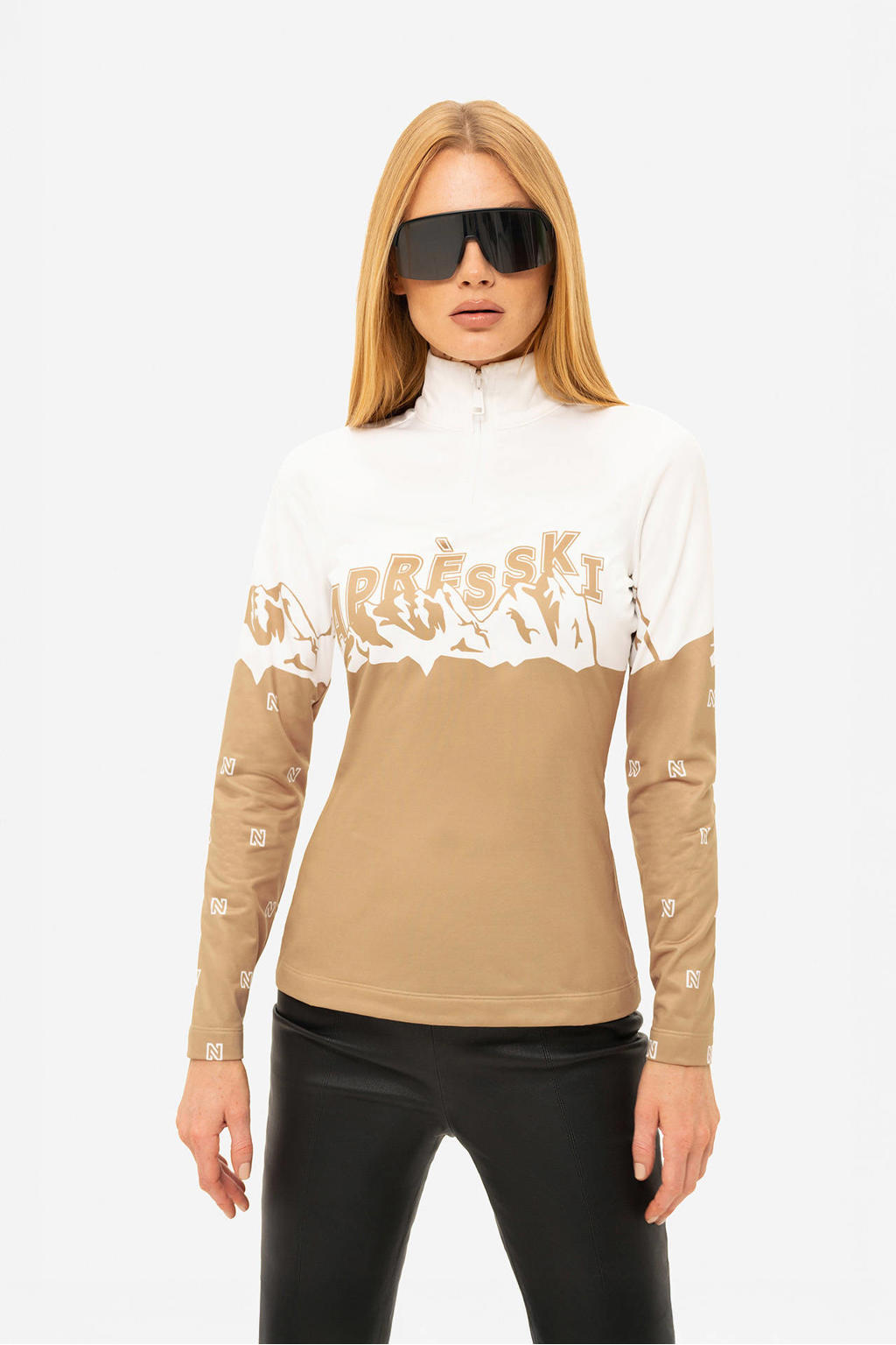 Beige en witte dames NIKKIE ski pully Nantes met lange mouwen