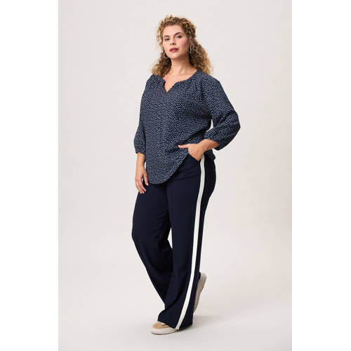 Miss Etam Plus straight regular waist gestreepte casual broek donkerblauw afbeelding