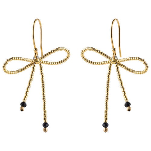 A Beautiful Story gold plated oorbellen Bow Black Onyx afbeelding