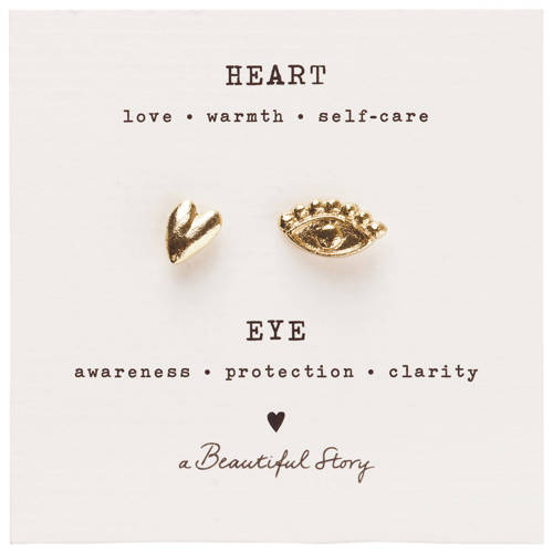 A Beautiful Story gold plated broche Heart + Eye - set van 2 afbeelding