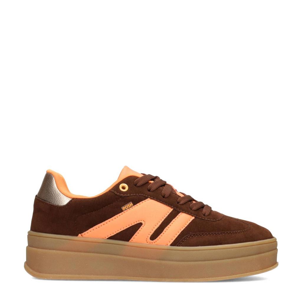 Donkerblauwe dames POSH by Poelman sneakers van microfiber met veters
