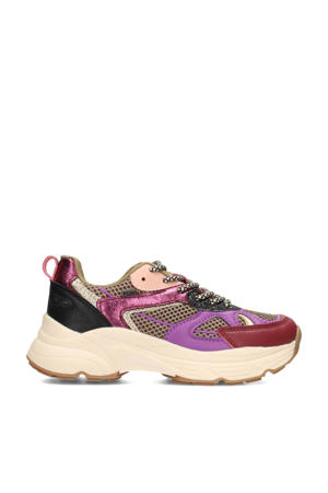 chunky sneakers paars/bruin
