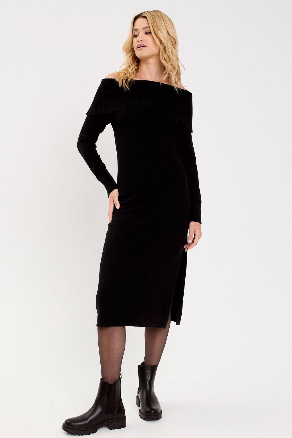 Zwarte dames Cache Cache off shoulder jurk van viscose met lange mouwen