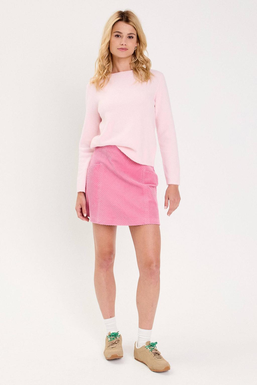 Roze dames Cache Cache corduroy mini rok voorzien van elastische tailleband