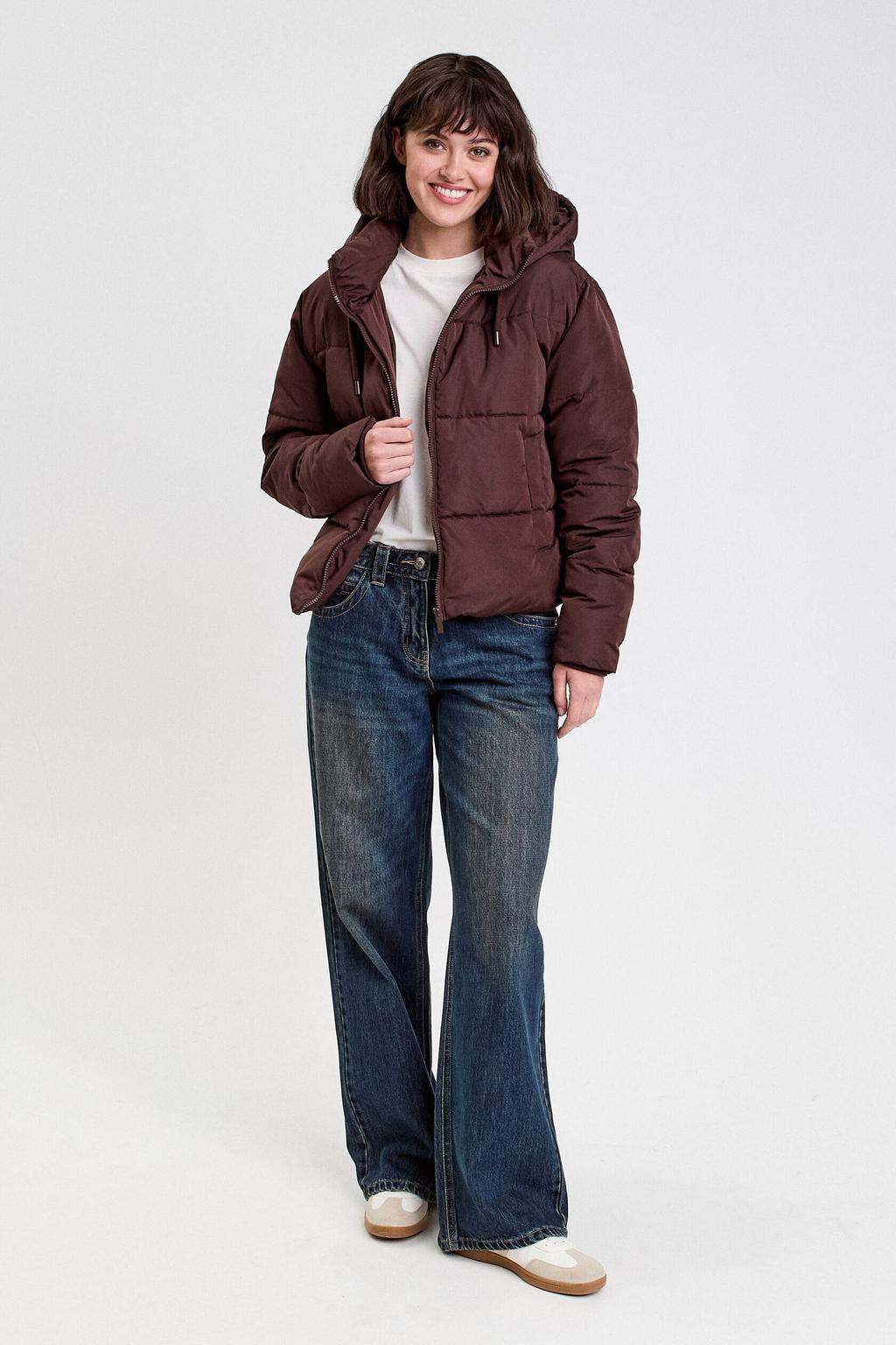 Donkerblauwe dames Cache Cache winterjas van polyester met effen, lange mouwen, capuchon en blinde ritssluiting