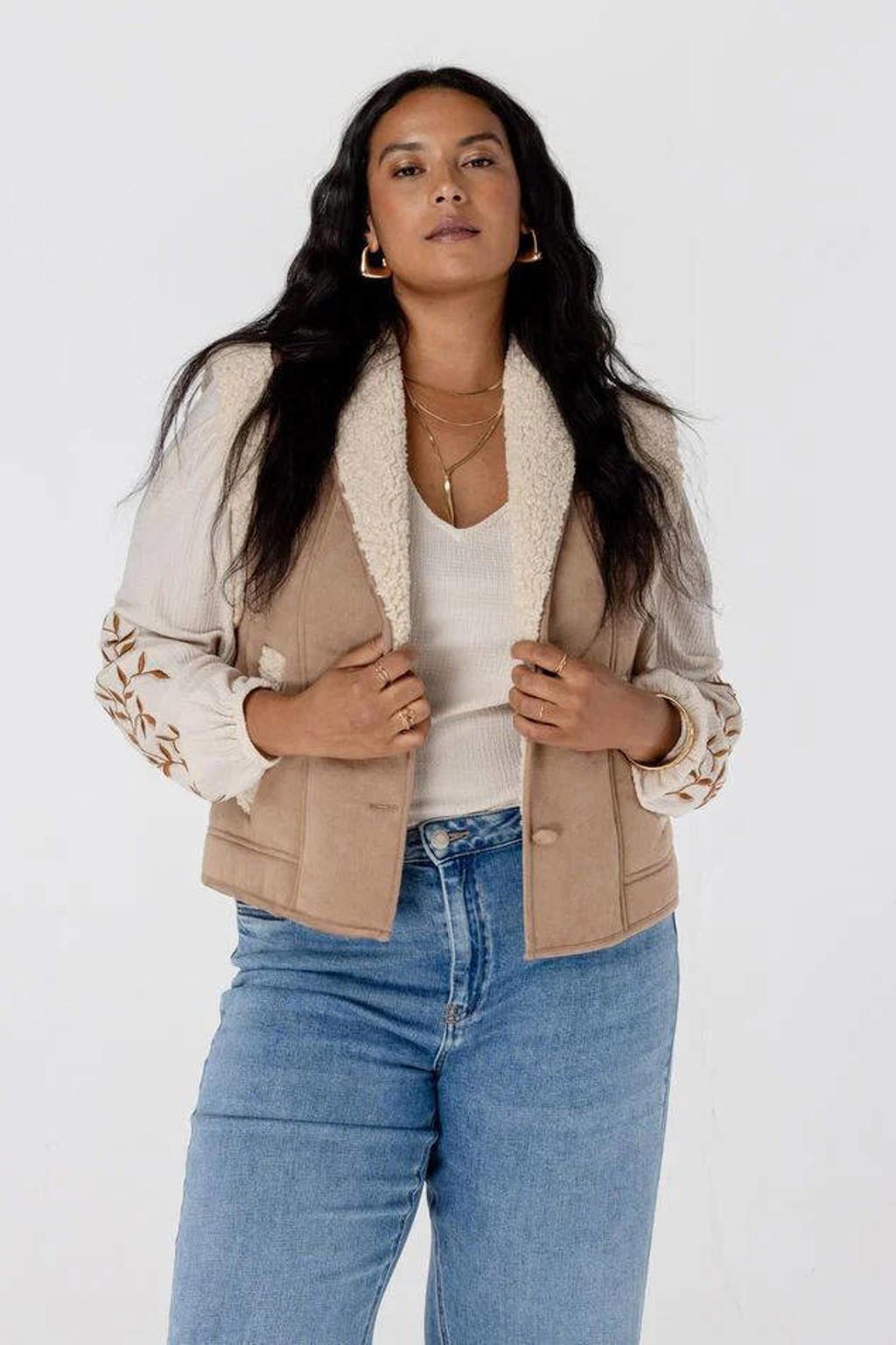 Topshop - Premium - Oversized Bomberjack Van Zacht Suède Van Echt Leer In Zandkleur