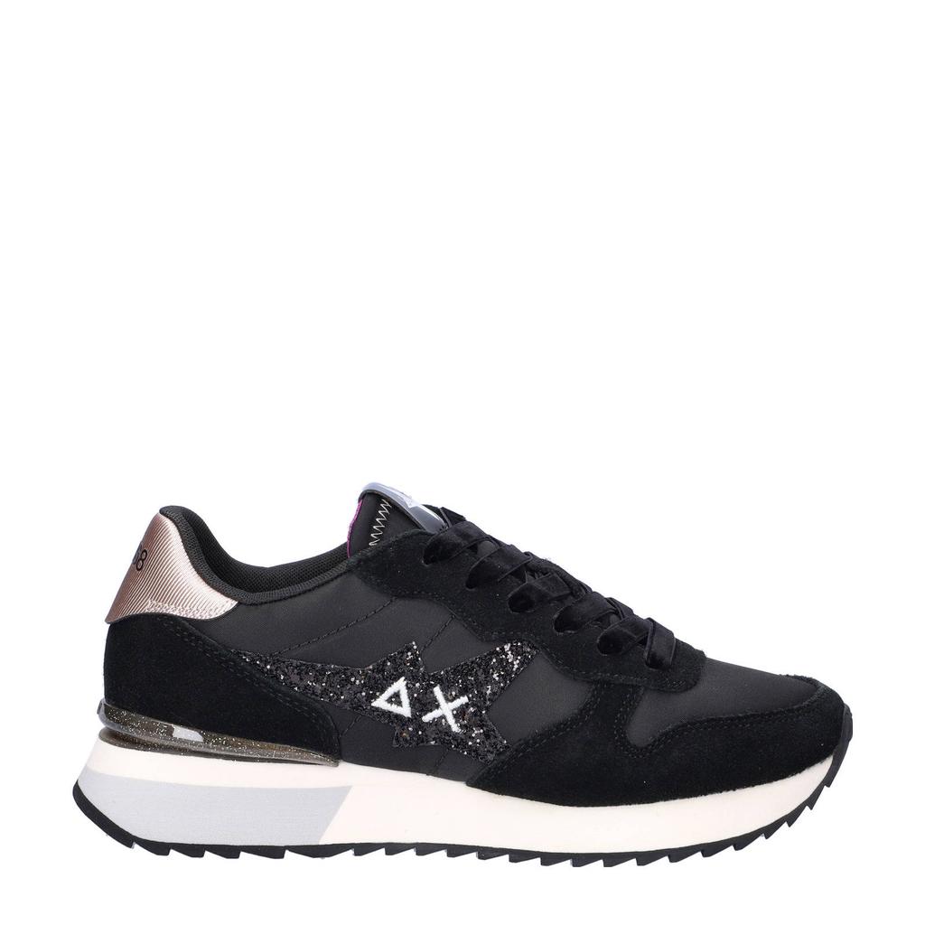 Zwarte dames SUN68 68 Stargirl Glitter sneakers van imitatieleer met veters