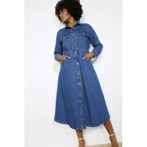 LOLALIZA denim A-lijn jurk medium blue denim afbeelding