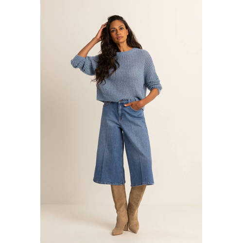 Expresso denim wide leg high waist short medium blue denim afbeelding