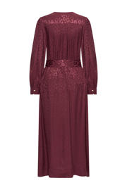 thumbnail: Donkerrode dames Expresso midi jurk van viscose met panterprint, lange mouwen, V-hals en knoopsluiting
