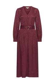 thumbnail: Donkerrode dames Expresso midi jurk van viscose met panterprint, lange mouwen, V-hals en knoopsluiting