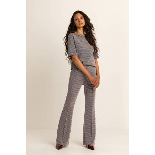 Expresso flared high waist flared broek taupe gebreid afbeelding