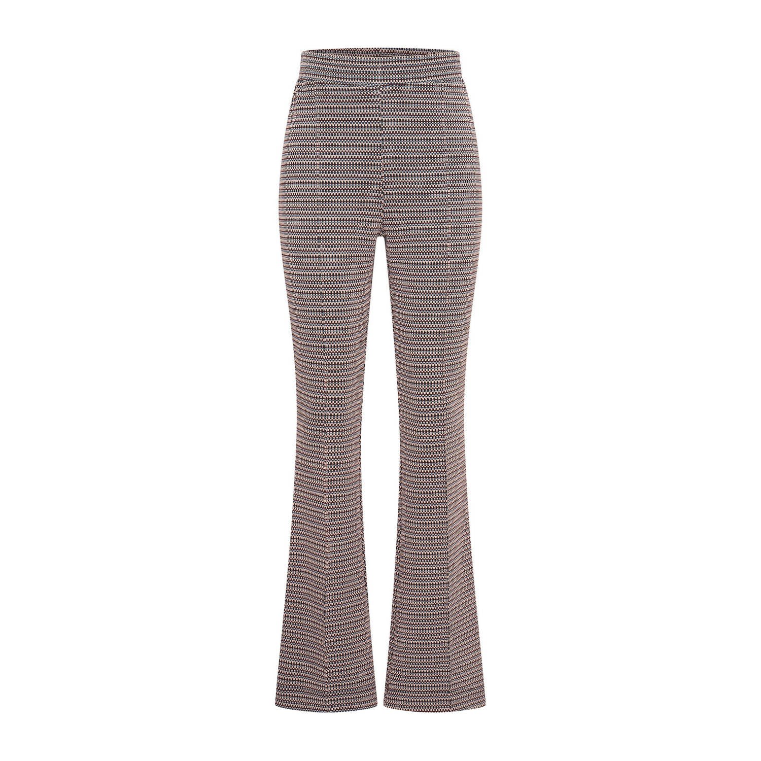 Expresso flared high waist flared broek taupe gebreid
