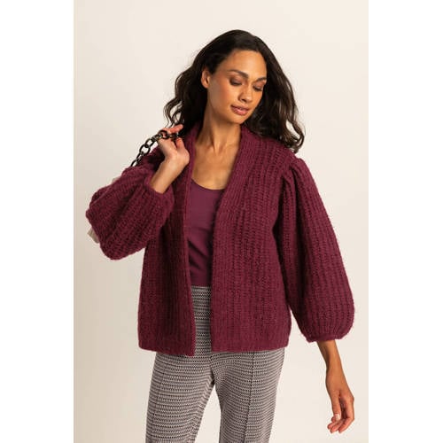Expresso vest met wol donkerrood grof gebreid afbeelding