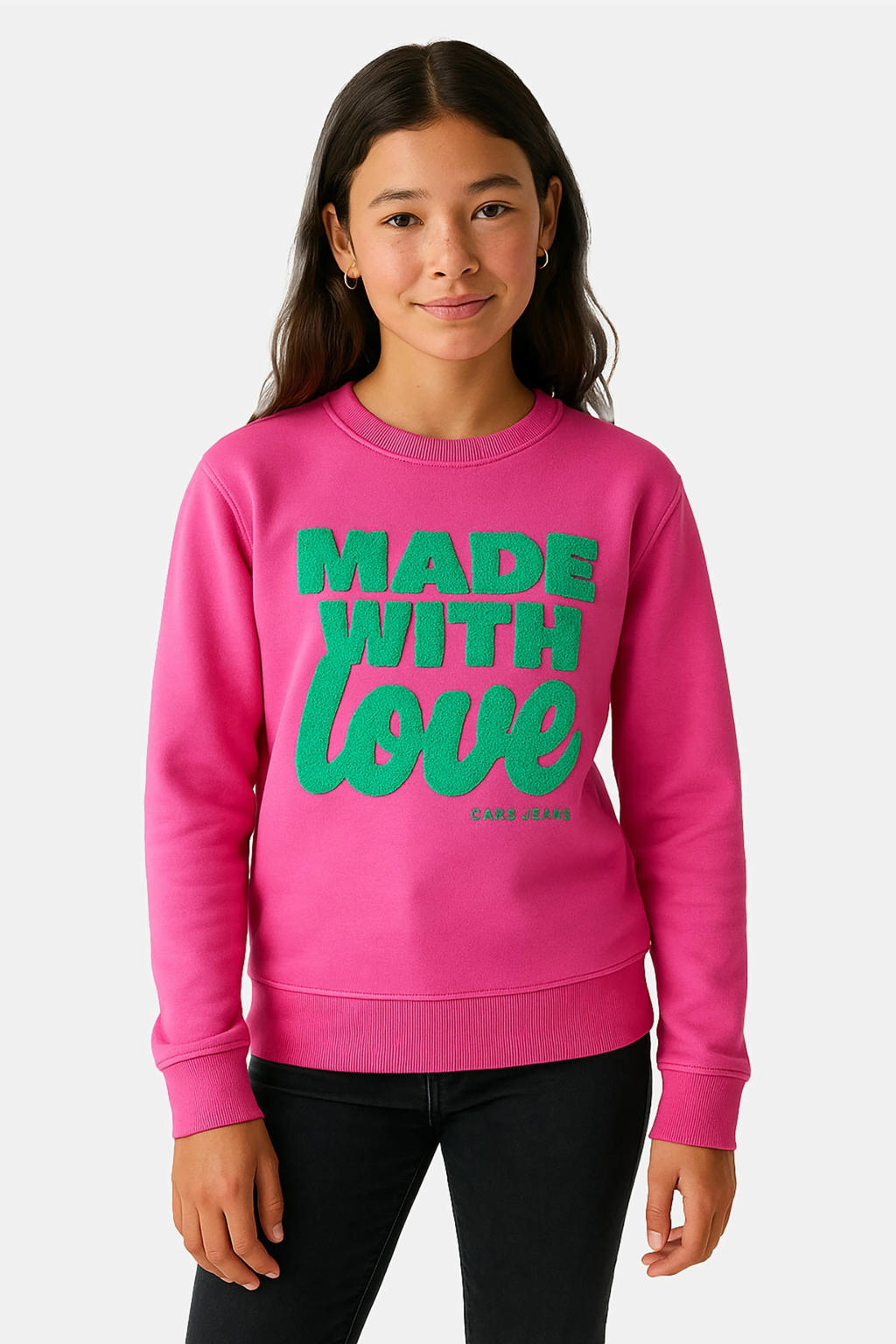 Fuchsia meisjes Cars sweater met printopdruk, lange mouwen, ronde hals en geribde boorden