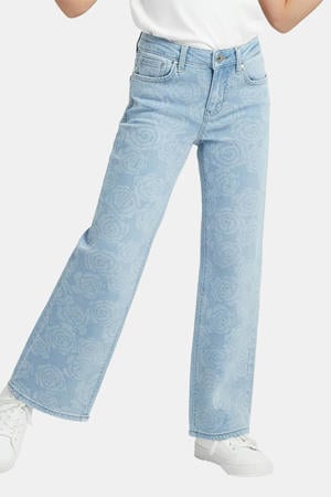 gebloemde loose fit jeans light blue denim