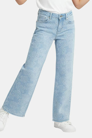 gebloemde loose fit jeans light blue denim