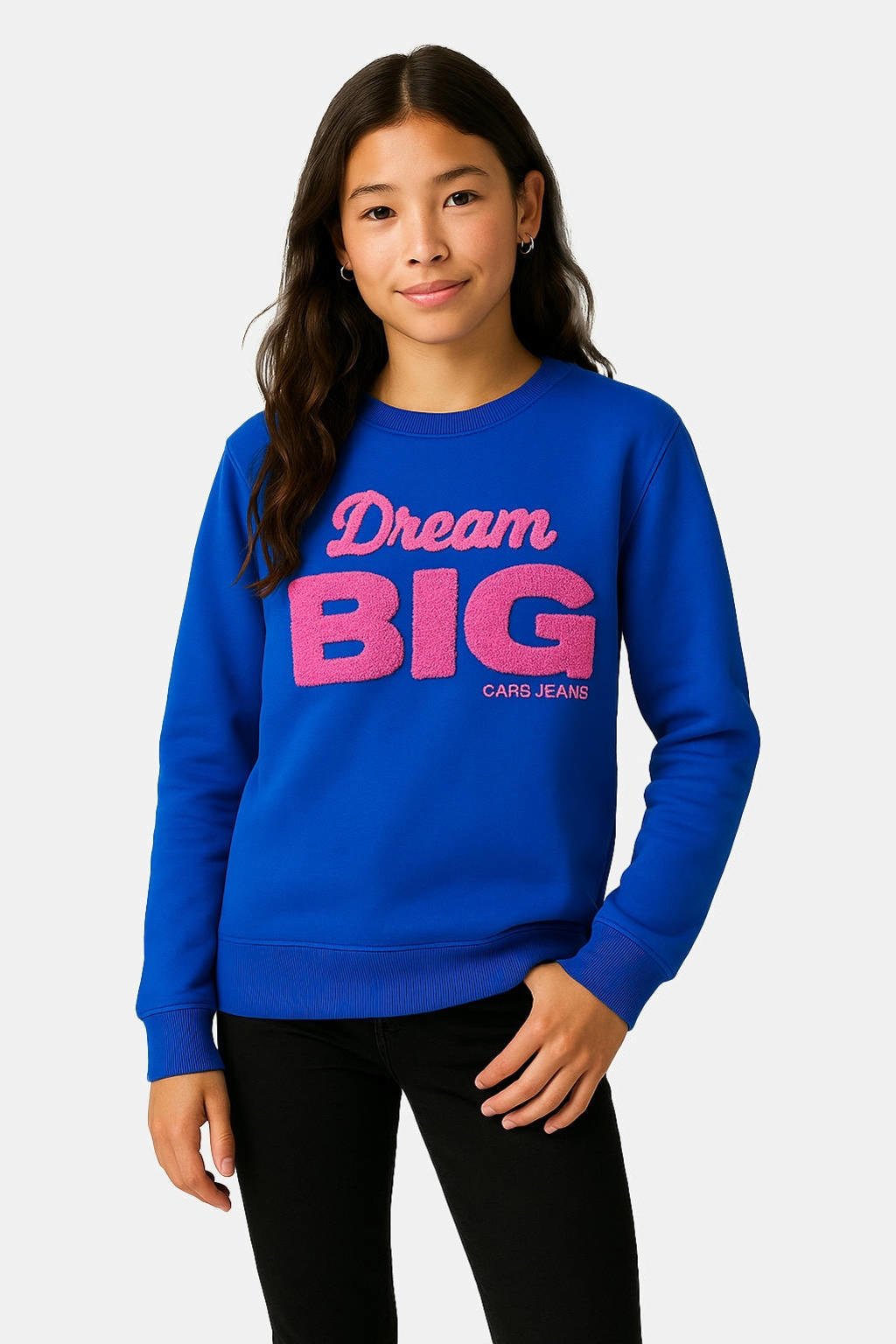 Blauwe meisjes Cars sweater met printopdruk, lange mouwen, ronde hals en geribde boorden