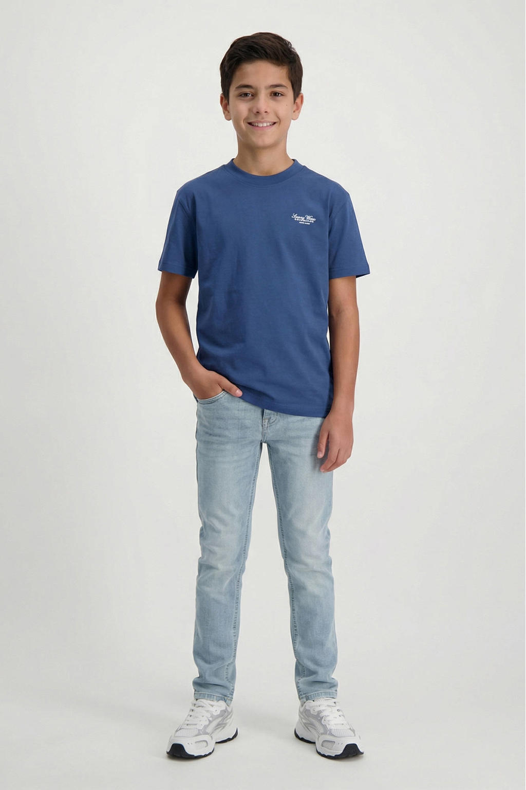 Light blue denim jongens Cars loose fit jeans van denim met effen