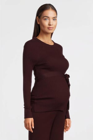 zwangerschaps longsleeve donkerrood rib gebreid