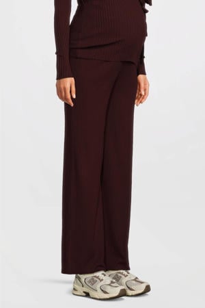 straight high waist zwangerschaps broek donkerrood rib gebreid
