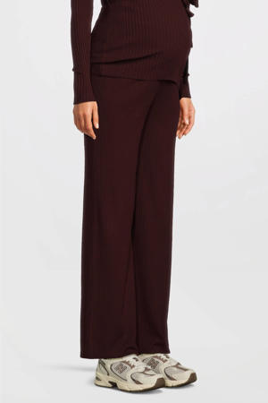 straight high waist zwangerschaps broek donkerrood rib gebreid