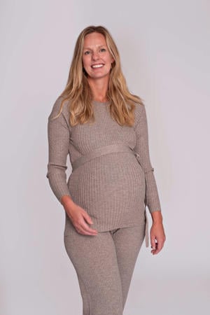 zwangerschaps longsleeve beige rib gebreid