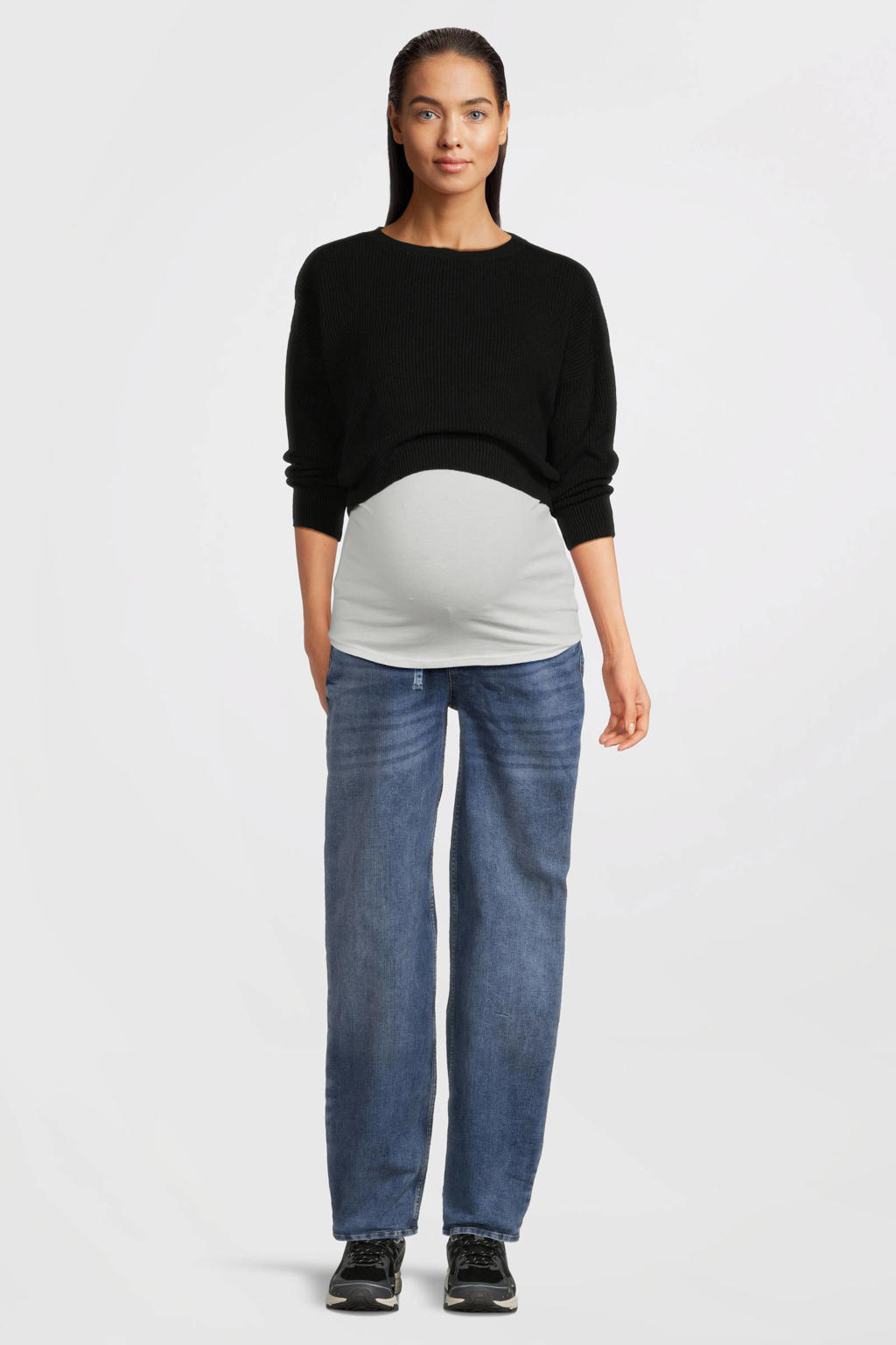 Medium blue denim dames LOVE2WAIT zwangerschaps tapered jeans van katoen met regular waist, rits- en knoopsluiting en effen