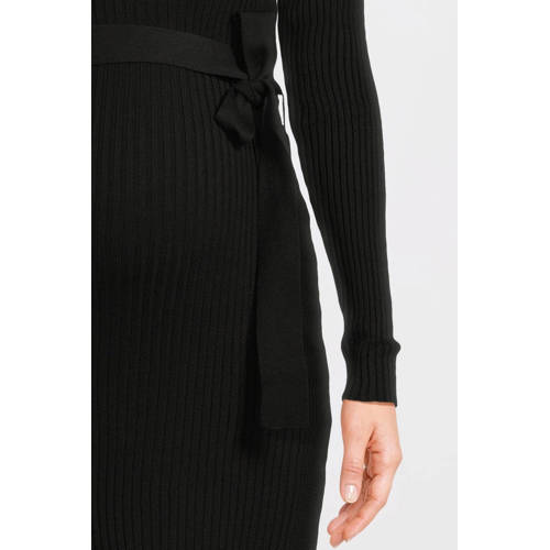 LOVE2WAIT zwangerschaps midi jurk rib gebreid zwart afbeelding