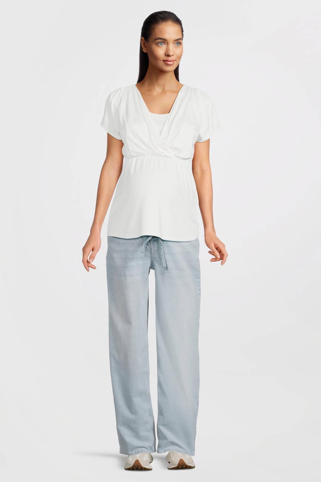 Light blue denim dames LOVE2WAIT zwangerschaps tapered jeans van katoen met regular waist, rits- en knoopsluiting en effen