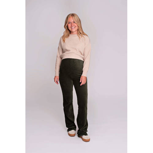 LOVE2WAIT straight high waist zwangerschaps broek donkergroen rib gebreid afbeelding