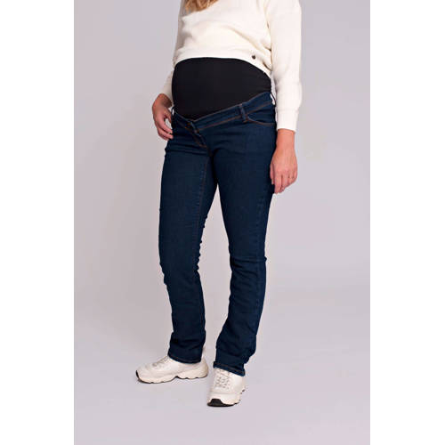 LOVE2WAIT zwangerschapskleding straight leg jeans dark blue denim afbeelding