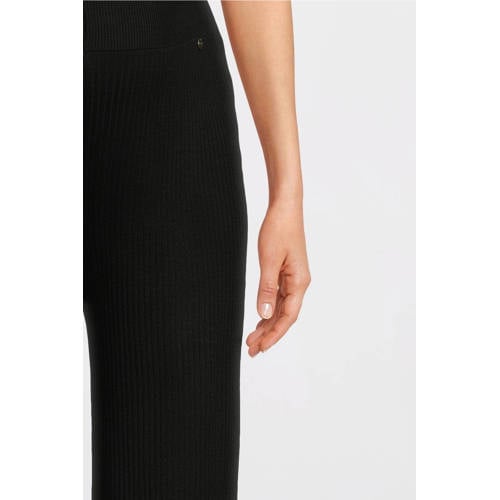 LOVE2WAIT wide leg high waist zwangerschaps broek zwart rib gebreid afbeelding