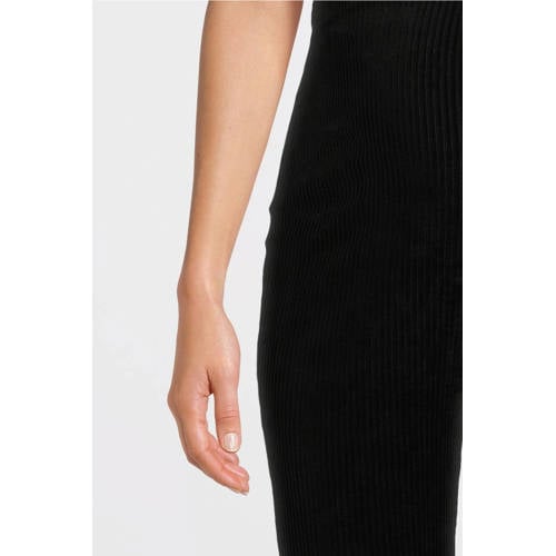 LOVE2WAIT straight high waist zwangerschaps broek zwart rib gebreid afbeelding