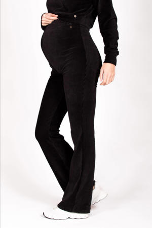 straight high waist zwangerschaps broek zwart rib gebreid