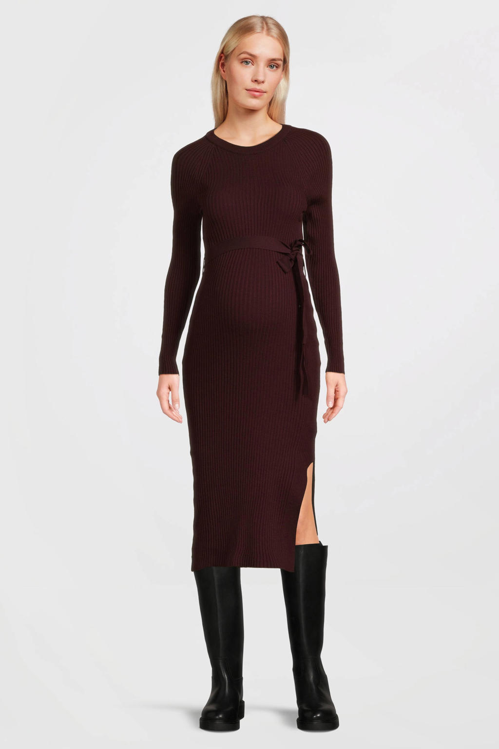 LOVE2WAIT zwangerschaps midi jurk rib gebreid rood