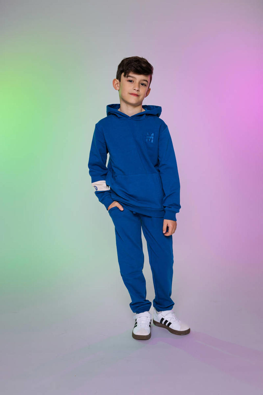 Donkerblauwe jongens Quapi sweatpants van katoen met elastische tailleband met koord en effen