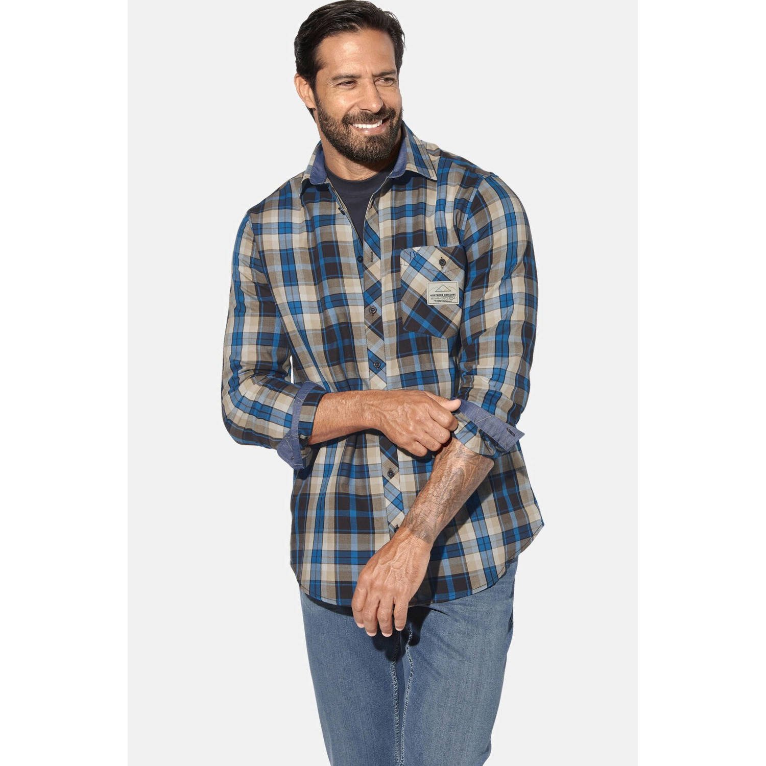 Jan Vanderstorm casual overhemd NORLUND Plus Size bruin