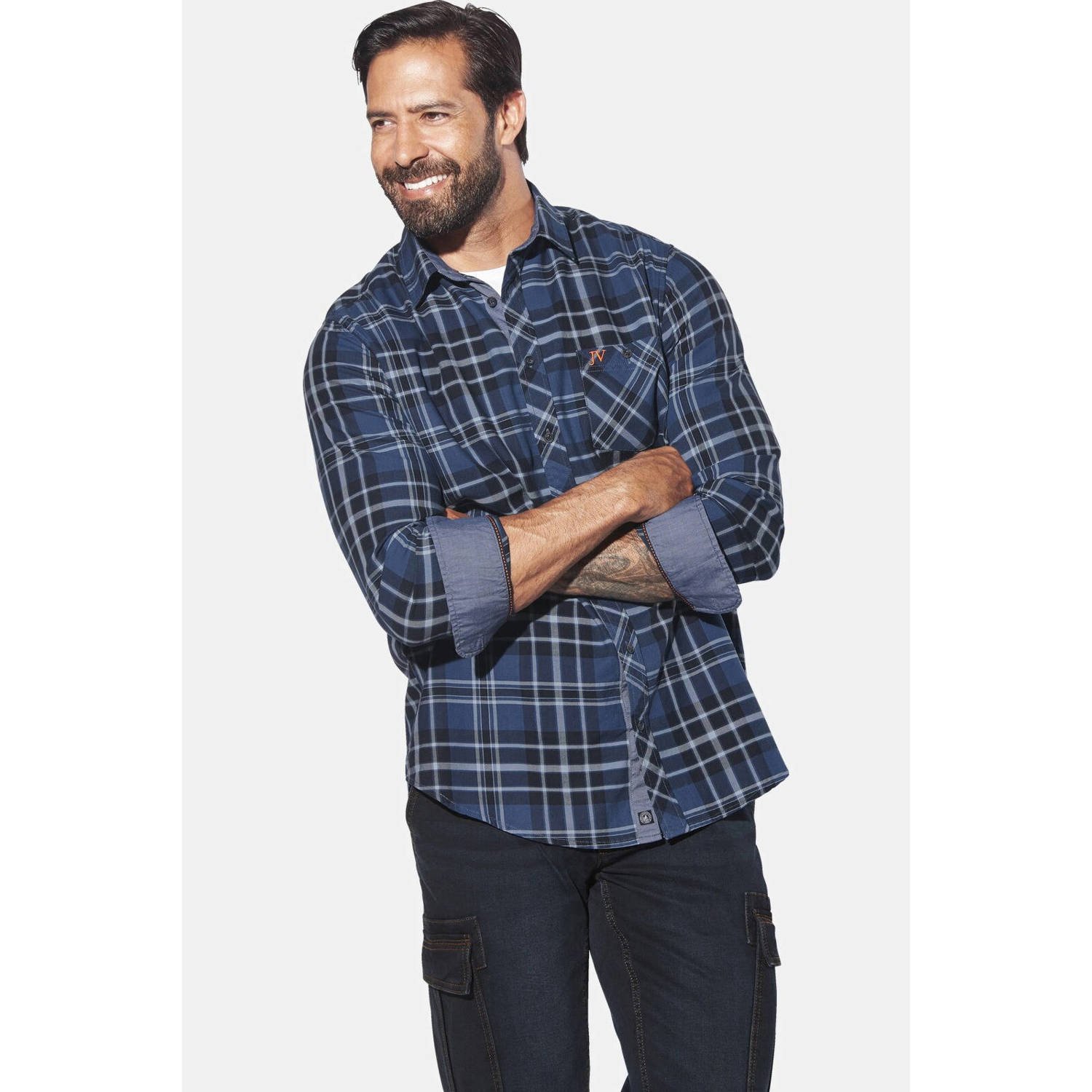 Jan Vanderstorm casual overrhemd NORSEN Plus Size donkerblauw