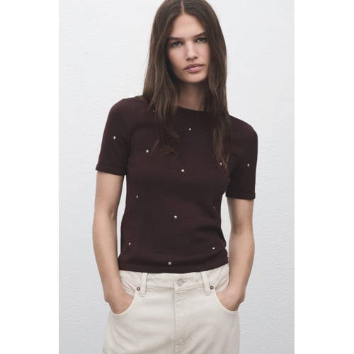 Mango T-shirt donkerbruin afbeelding