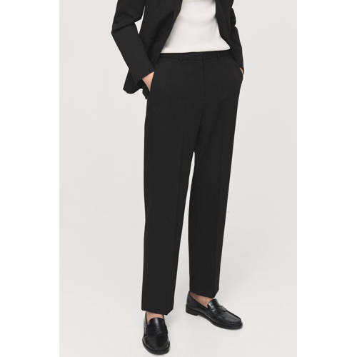 Mango slim regular waist broek zwart afbeelding