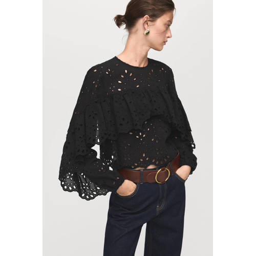 Mango top zwart broderie afbeelding